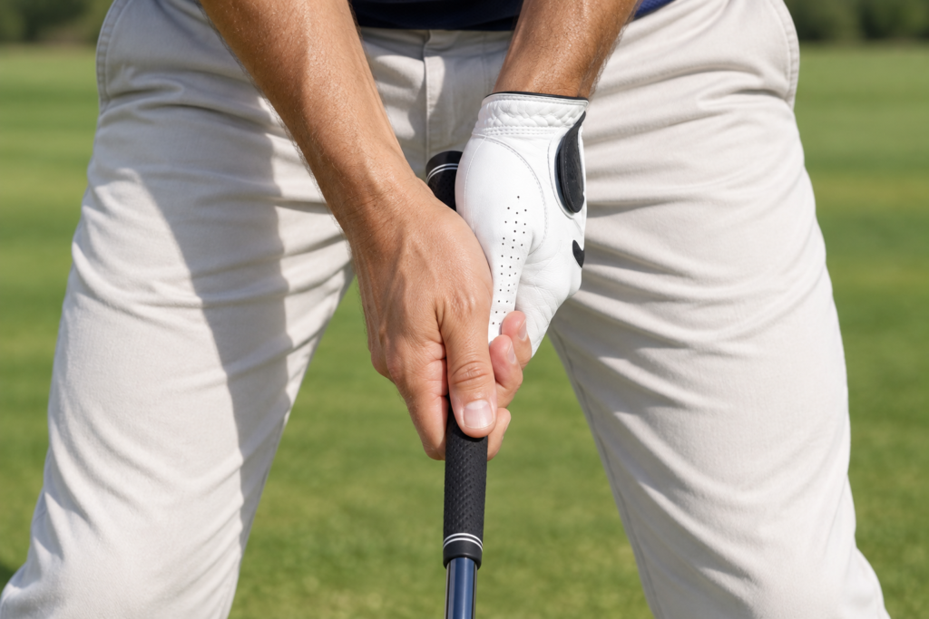 ドライバーのグリップを握る手元